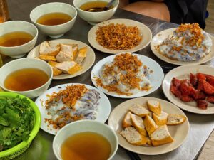 Bánh cuốn is a must-try Hanoi street food. 